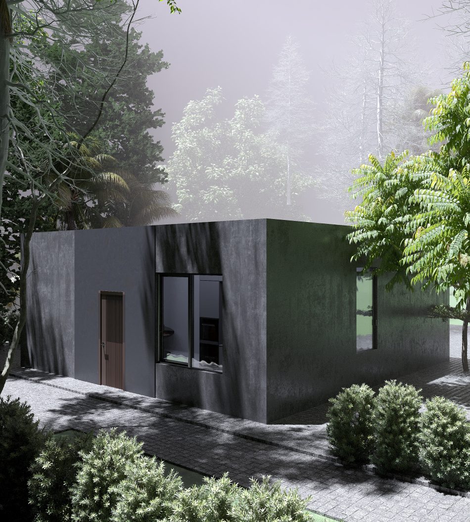 MonoForm House: Minimalist Precast Concrete Exterior Design in Forest Setting